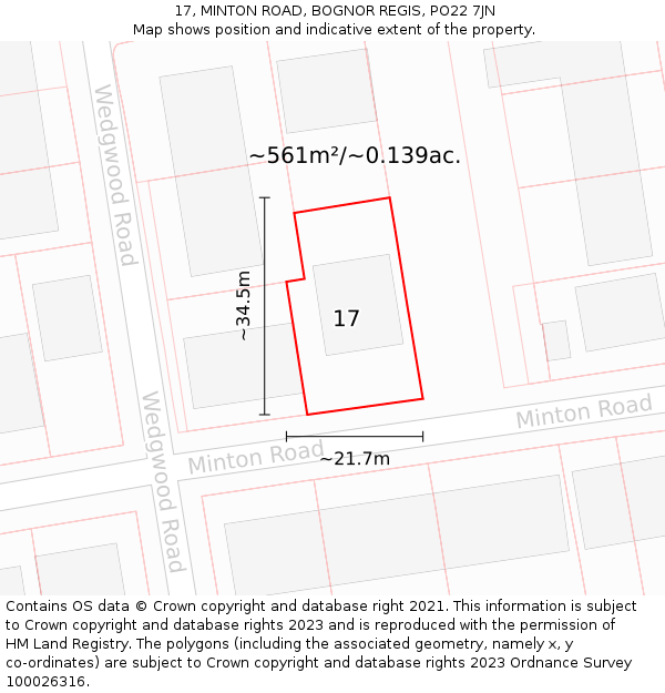 17, MINTON ROAD, BOGNOR REGIS, PO22 7JN: Plot and title map