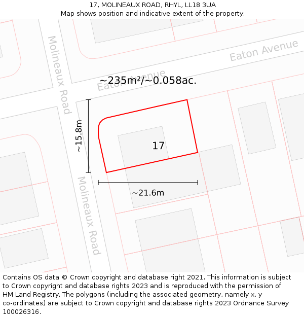 17, MOLINEAUX ROAD, RHYL, LL18 3UA: Plot and title map