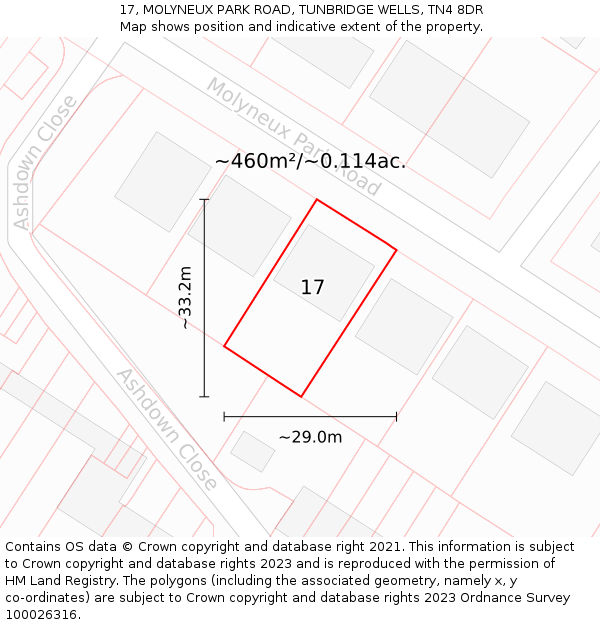 17, MOLYNEUX PARK ROAD, TUNBRIDGE WELLS, TN4 8DR: Plot and title map