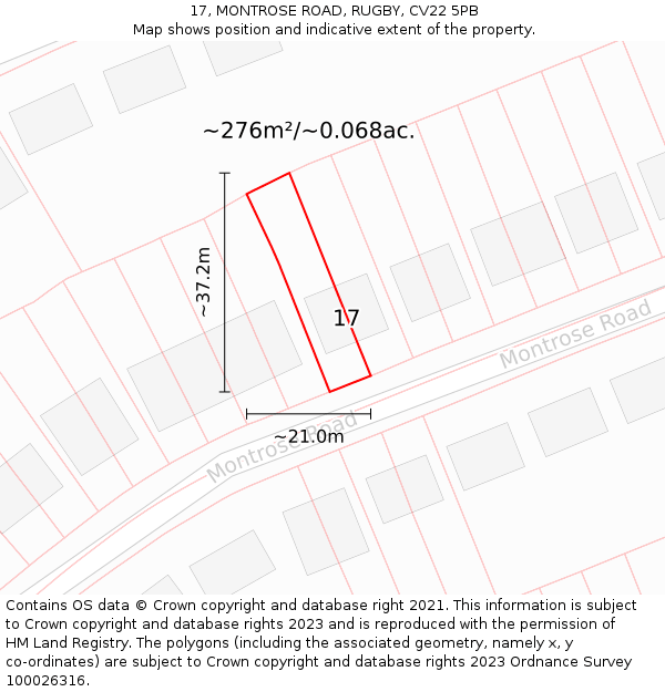 17, MONTROSE ROAD, RUGBY, CV22 5PB: Plot and title map