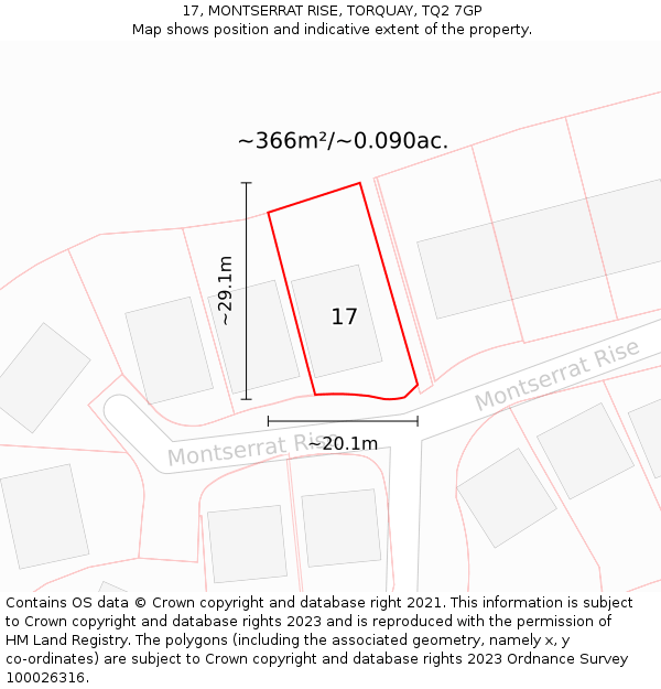 17, MONTSERRAT RISE, TORQUAY, TQ2 7GP: Plot and title map