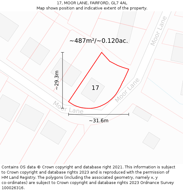 17, MOOR LANE, FAIRFORD, GL7 4AL: Plot and title map