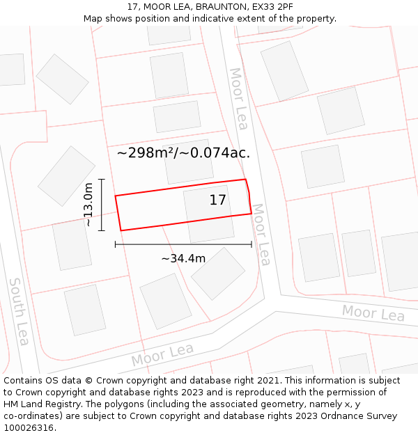 17, MOOR LEA, BRAUNTON, EX33 2PF: Plot and title map