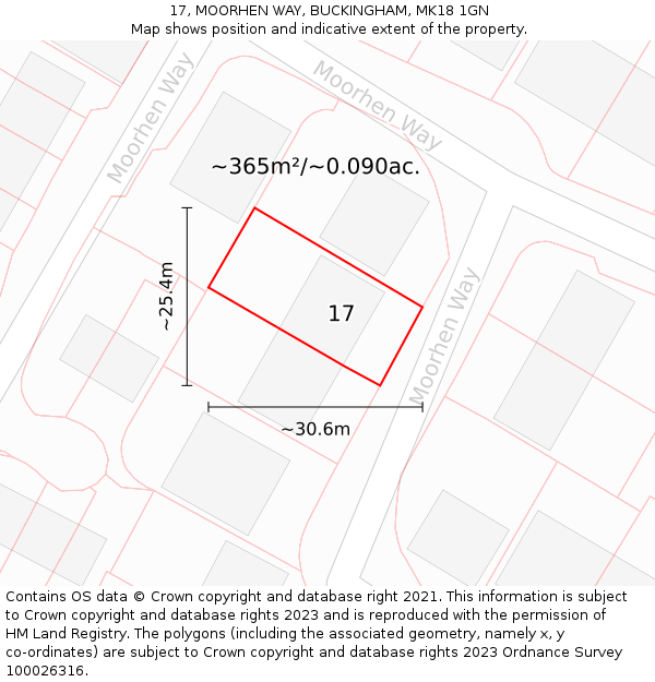 17, MOORHEN WAY, BUCKINGHAM, MK18 1GN: Plot and title map