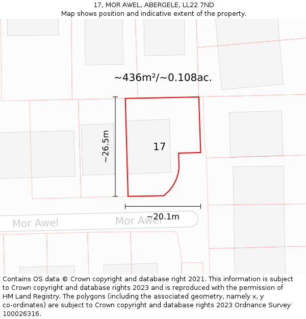 17, MOR AWEL, ABERGELE, LL22 7ND: Plot and title map