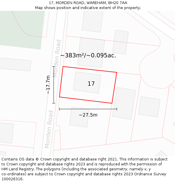 17, MORDEN ROAD, WAREHAM, BH20 7AA: Plot and title map