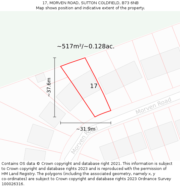 17, MORVEN ROAD, SUTTON COLDFIELD, B73 6NB: Plot and title map