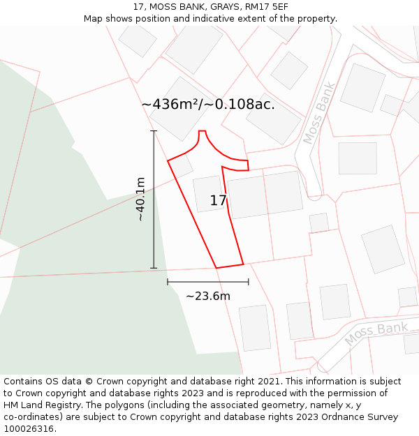 17, MOSS BANK, GRAYS, RM17 5EF: Plot and title map