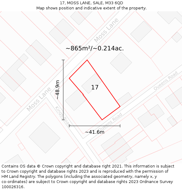 17, MOSS LANE, SALE, M33 6QD: Plot and title map