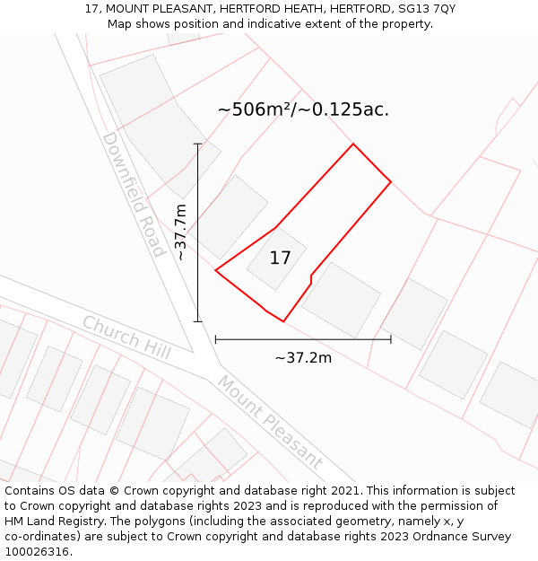 17, MOUNT PLEASANT, HERTFORD HEATH, HERTFORD, SG13 7QY: Plot and title map