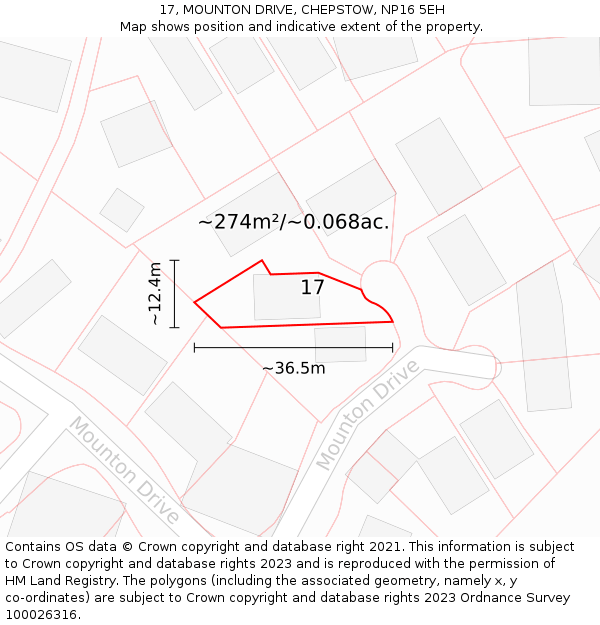 17, MOUNTON DRIVE, CHEPSTOW, NP16 5EH: Plot and title map