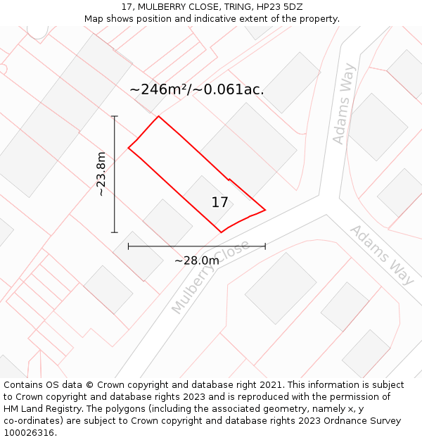 17, MULBERRY CLOSE, TRING, HP23 5DZ: Plot and title map