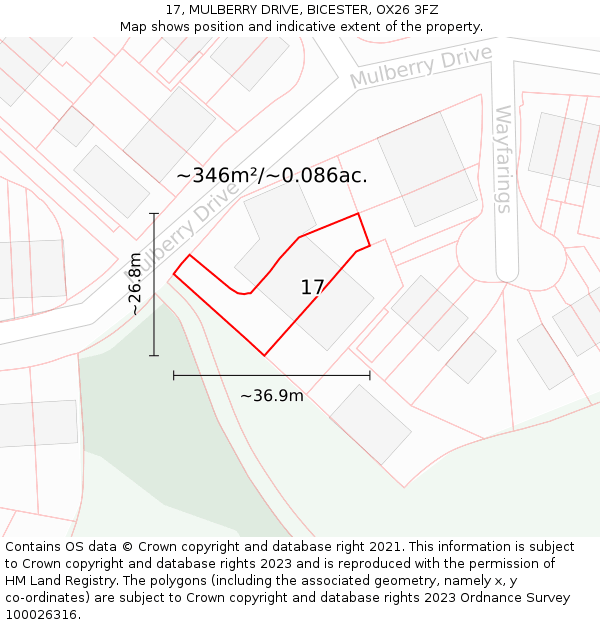 17, MULBERRY DRIVE, BICESTER, OX26 3FZ: Plot and title map