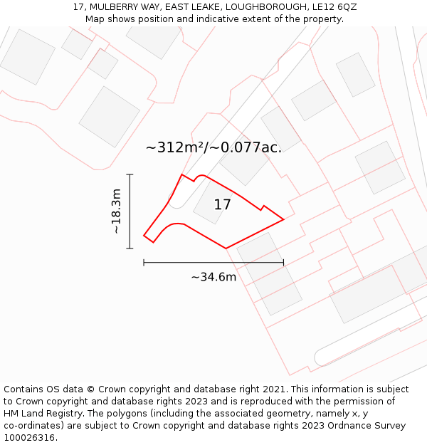 17, MULBERRY WAY, EAST LEAKE, LOUGHBOROUGH, LE12 6QZ: Plot and title map