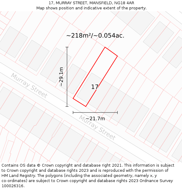 17, MURRAY STREET, MANSFIELD, NG18 4AR: Plot and title map