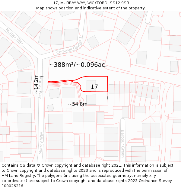 17, MURRAY WAY, WICKFORD, SS12 9SB: Plot and title map