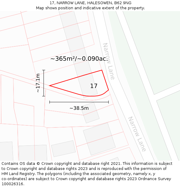 17, NARROW LANE, HALESOWEN, B62 9NG: Plot and title map