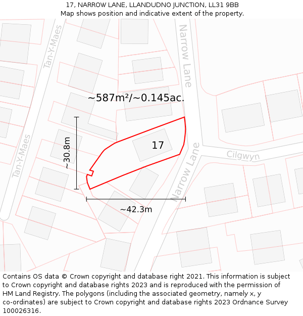 17, NARROW LANE, LLANDUDNO JUNCTION, LL31 9BB: Plot and title map