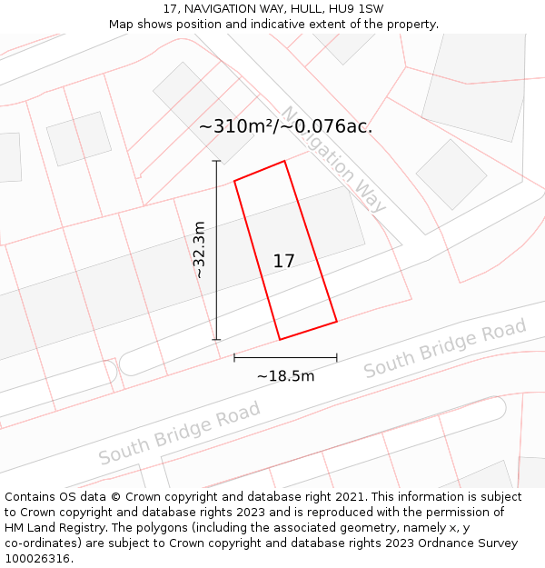 17, NAVIGATION WAY, HULL, HU9 1SW: Plot and title map