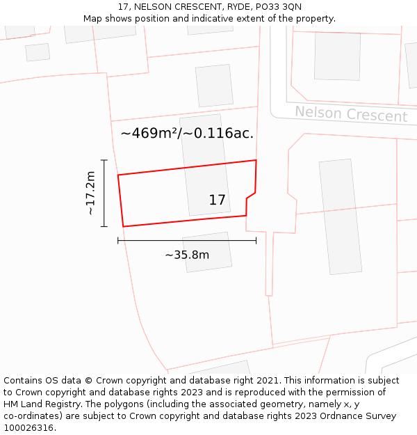 17, NELSON CRESCENT, RYDE, PO33 3QN: Plot and title map