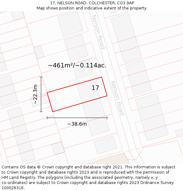 17, NELSON ROAD, COLCHESTER, CO3 9AP: Plot and title map