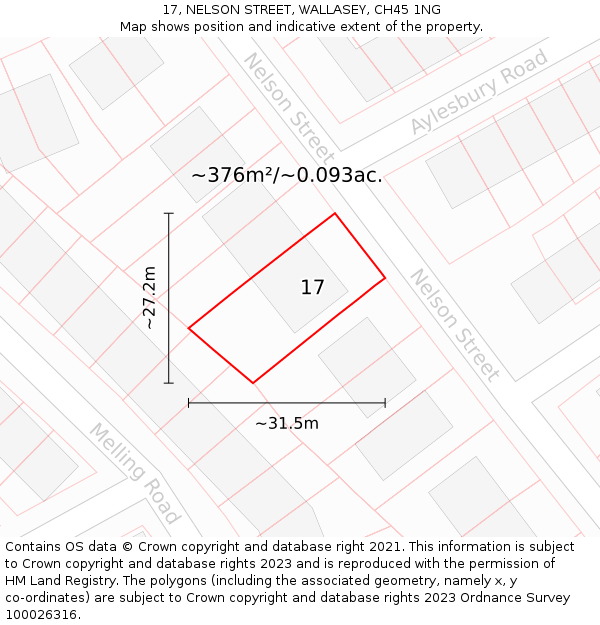 17, NELSON STREET, WALLASEY, CH45 1NG: Plot and title map