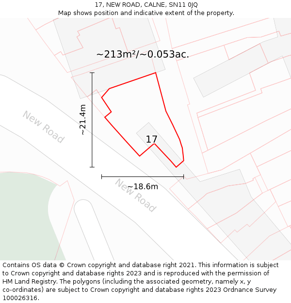 17, NEW ROAD, CALNE, SN11 0JQ: Plot and title map