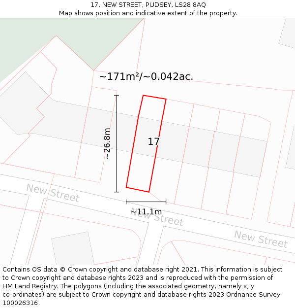 17, NEW STREET, PUDSEY, LS28 8AQ: Plot and title map