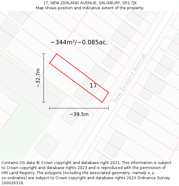 17, NEW ZEALAND AVENUE, SALISBURY, SP2 7JX: Plot and title map