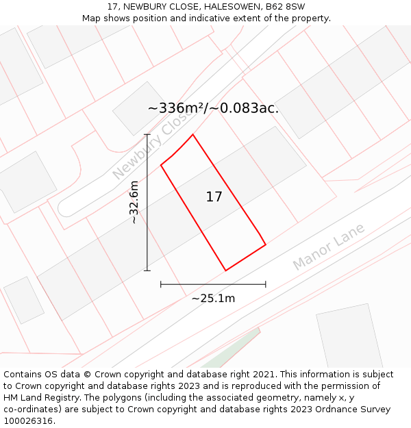 17, NEWBURY CLOSE, HALESOWEN, B62 8SW: Plot and title map