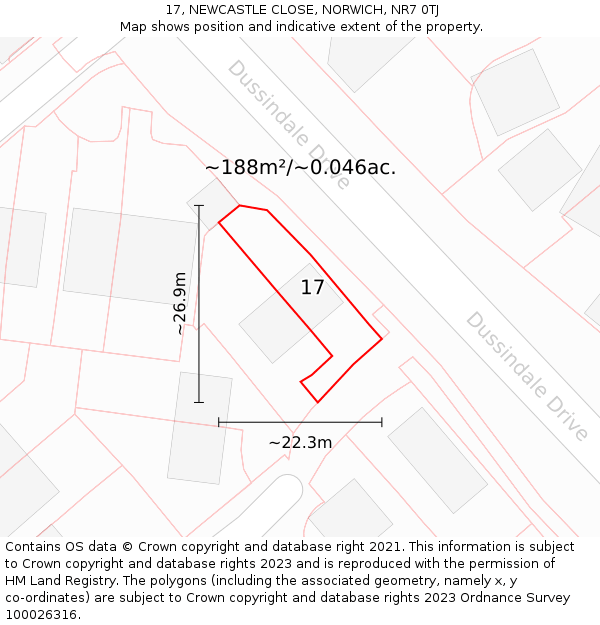 17, NEWCASTLE CLOSE, NORWICH, NR7 0TJ: Plot and title map