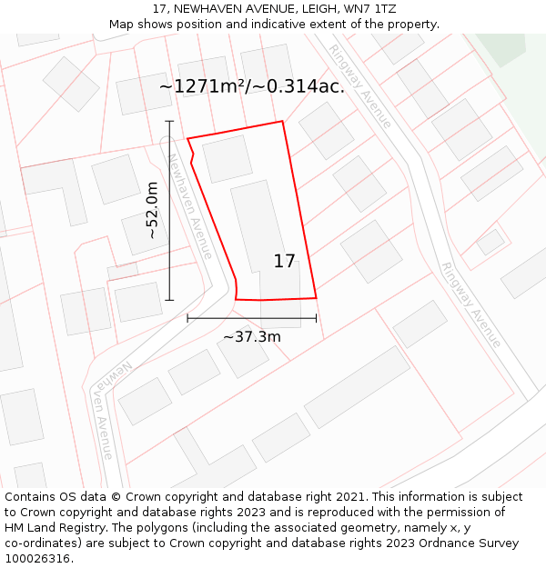 17, NEWHAVEN AVENUE, LEIGH, WN7 1TZ: Plot and title map