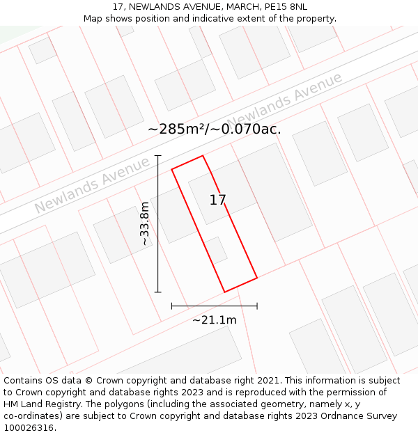 17, NEWLANDS AVENUE, MARCH, PE15 8NL: Plot and title map