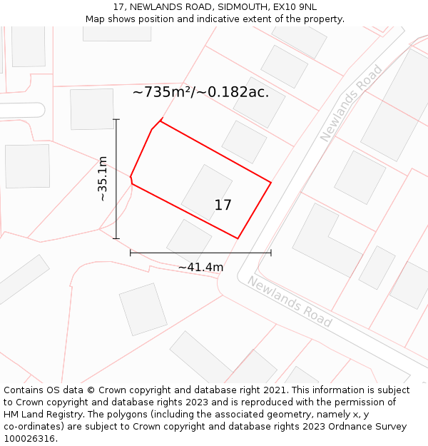 17, NEWLANDS ROAD, SIDMOUTH, EX10 9NL: Plot and title map
