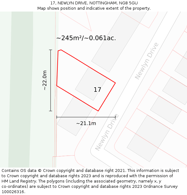 17, NEWLYN DRIVE, NOTTINGHAM, NG8 5GU: Plot and title map