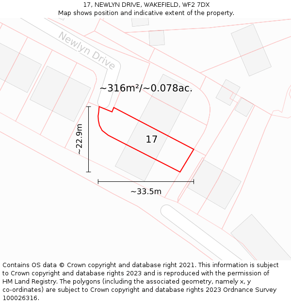 17, NEWLYN DRIVE, WAKEFIELD, WF2 7DX: Plot and title map