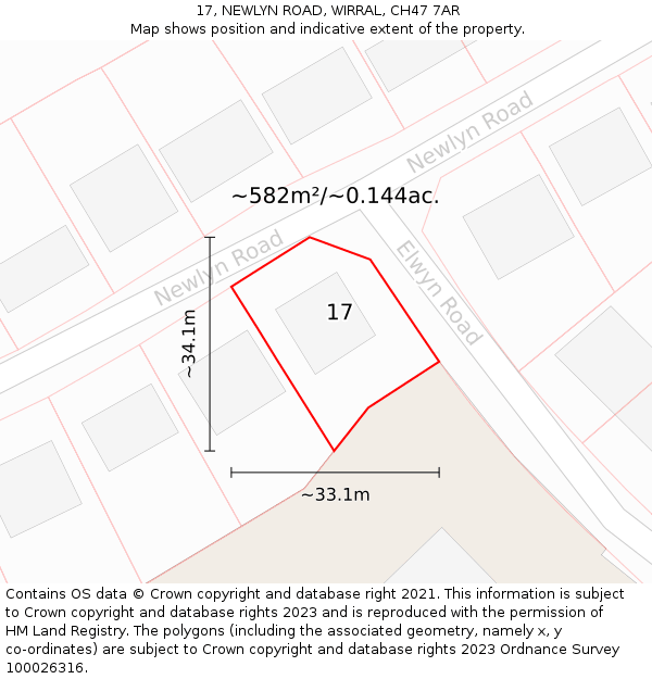 17, NEWLYN ROAD, WIRRAL, CH47 7AR: Plot and title map