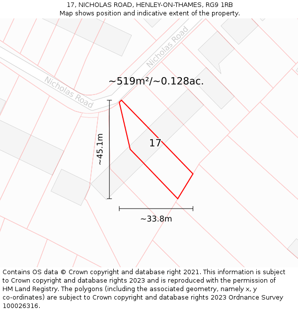 17, NICHOLAS ROAD, HENLEY-ON-THAMES, RG9 1RB: Plot and title map