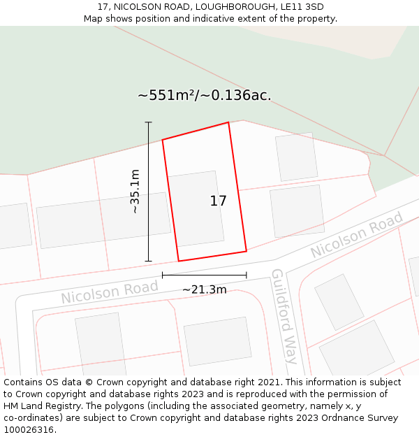 17, NICOLSON ROAD, LOUGHBOROUGH, LE11 3SD: Plot and title map