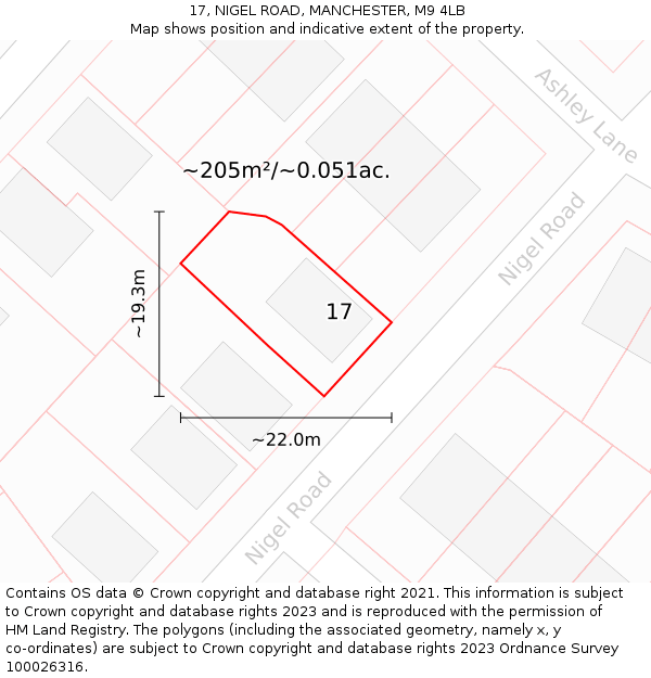 17, NIGEL ROAD, MANCHESTER, M9 4LB: Plot and title map