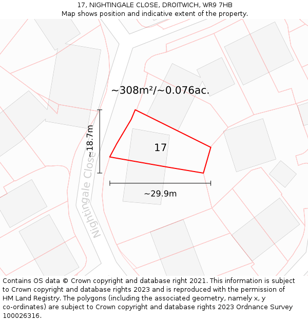 17, NIGHTINGALE CLOSE, DROITWICH, WR9 7HB: Plot and title map