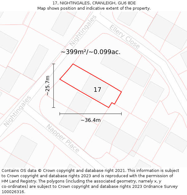 17, NIGHTINGALES, CRANLEIGH, GU6 8DE: Plot and title map