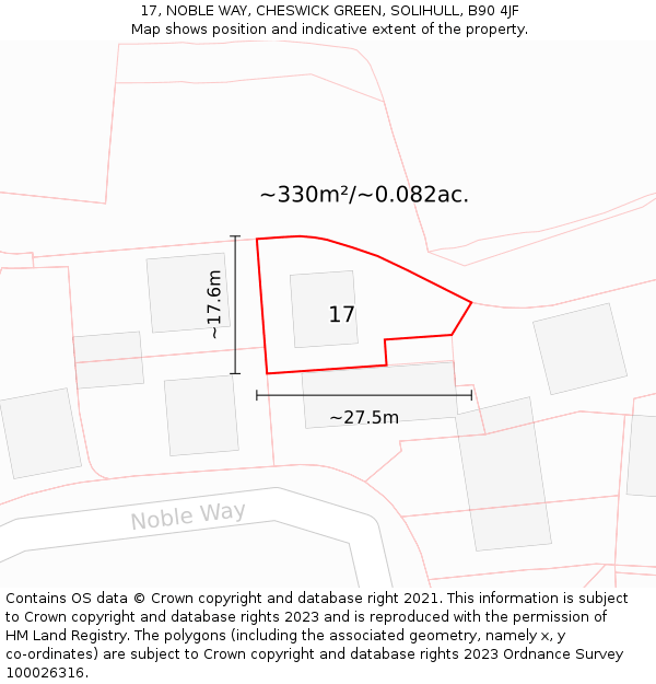 17, NOBLE WAY, CHESWICK GREEN, SOLIHULL, B90 4JF: Plot and title map