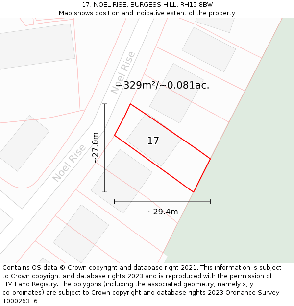 17, NOEL RISE, BURGESS HILL, RH15 8BW: Plot and title map