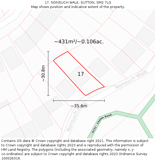 17, NONSUCH WALK, SUTTON, SM2 7LG: Plot and title map