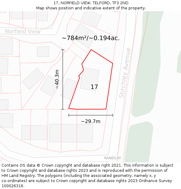 17, NORFIELD VIEW, TELFORD, TF3 2ND: Plot and title map