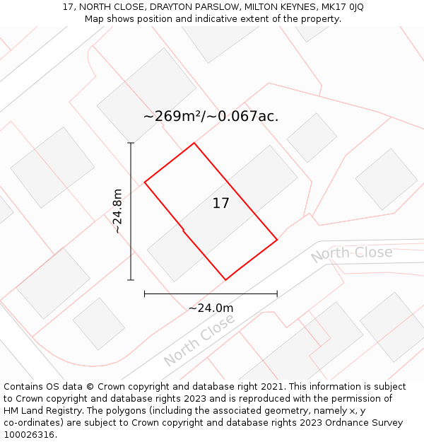 17, NORTH CLOSE, DRAYTON PARSLOW, MILTON KEYNES, MK17 0JQ: Plot and title map