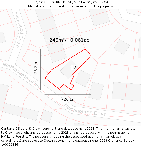 17, NORTHBOURNE DRIVE, NUNEATON, CV11 4GA: Plot and title map