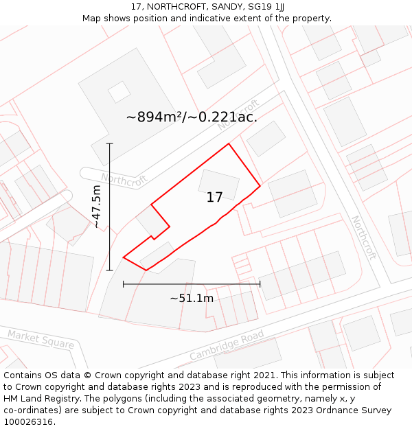 17, NORTHCROFT, SANDY, SG19 1JJ: Plot and title map