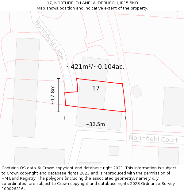 17, NORTHFIELD LANE, ALDEBURGH, IP15 5NB: Plot and title map